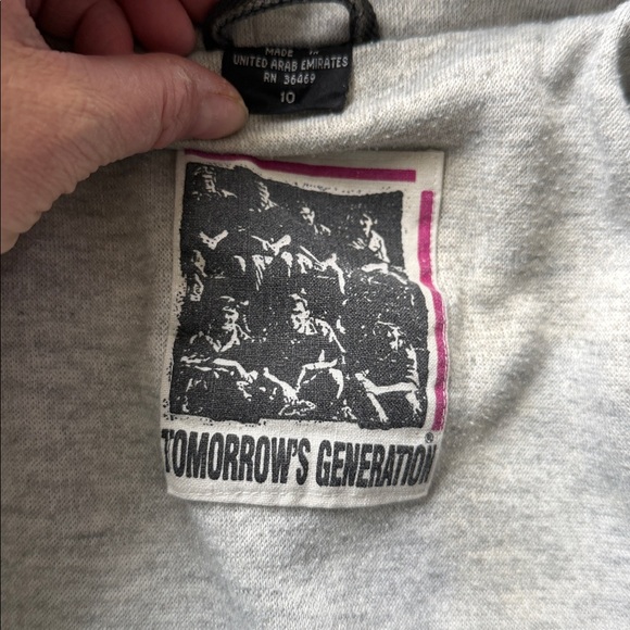 Tomorrow’s Generation FLY BOY size 10 Kids Black Denim Jacket with gray Hood - Picture 7 of 10